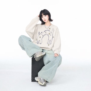 YEP2026秋季新款动物印花圆领卫衣女oversize宽松设计感套头上衣