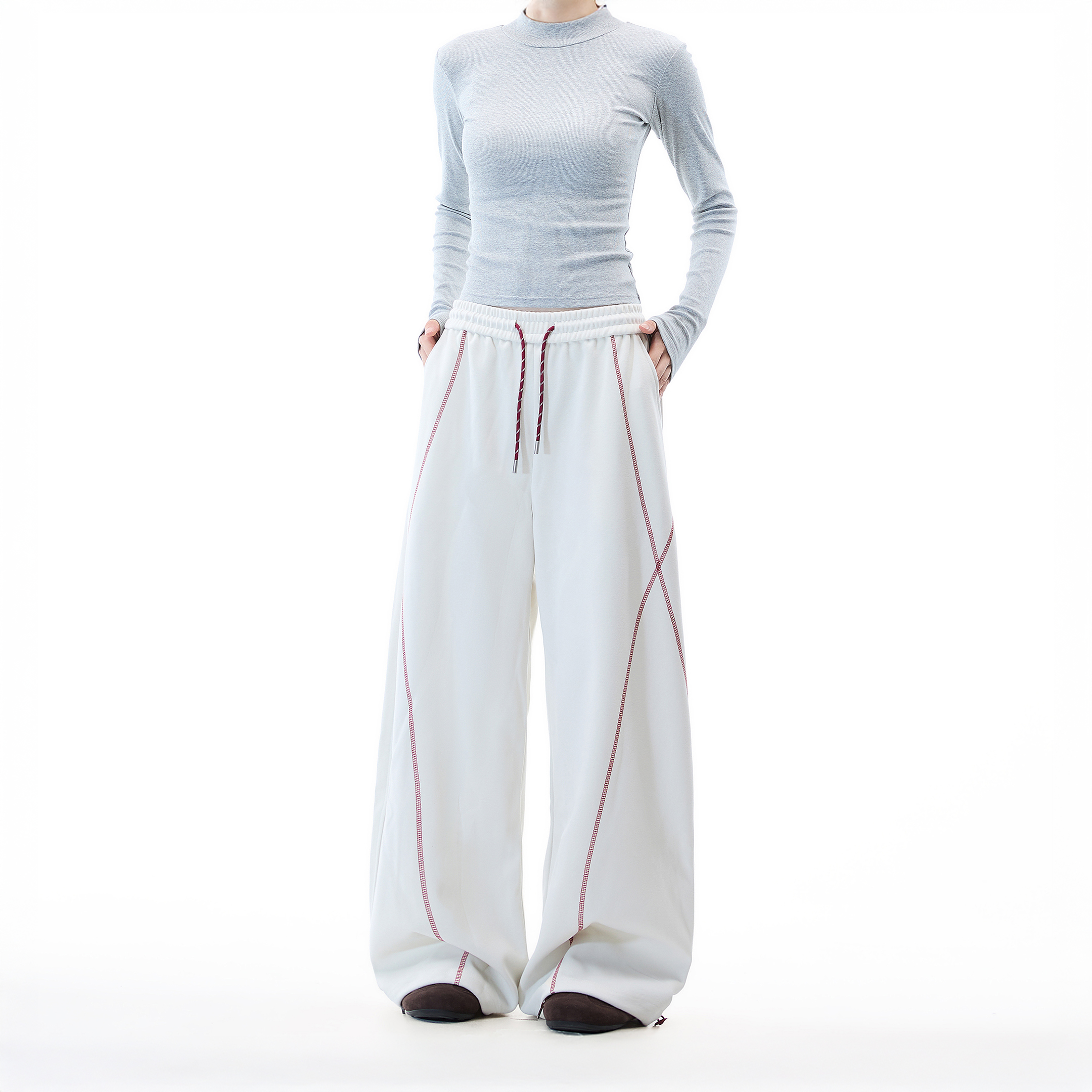 美式潮牌哈苏线撞色运动卫裤女秋冬季宽松休闲户外情侣款阔腿长裤