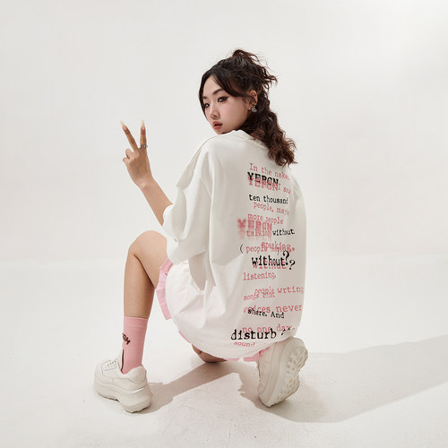 YEP白色印花短袖t恤女春夏