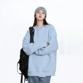 潮牌宽松情侣装 美式 复古纯色圆领套头卫衣女春秋2025新款 无帽上衣