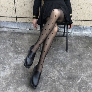杨同款幂波点丝袜爱心新款夏季薄款耐穿高透黑色白色辣妹连裤袜0D