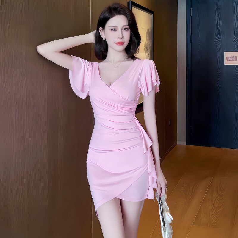 夜总店夜场V领性感连衣裙spa养生桑拿柔式足疗按摩足浴技师工作服