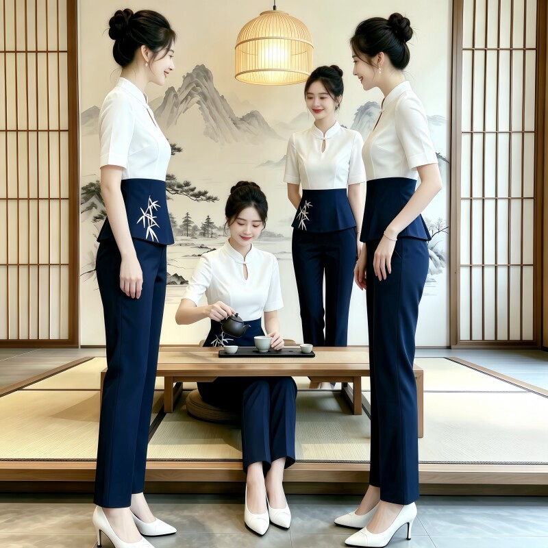 技师工作服印花拼色两件套