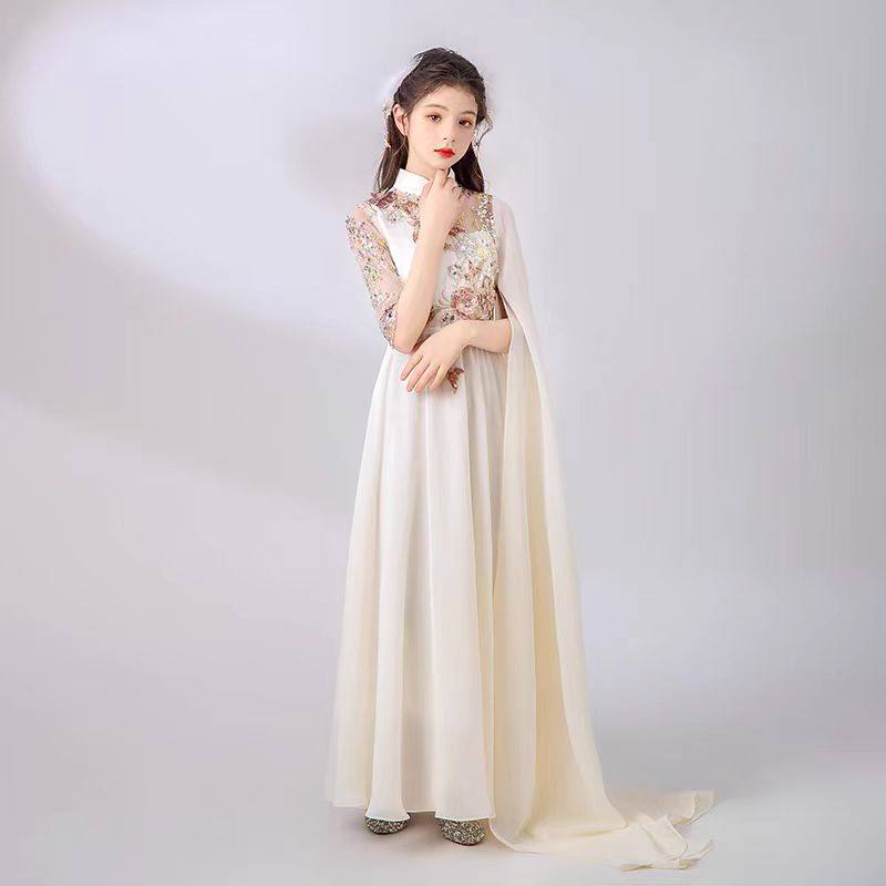 女童礼服高端表演服古筝演出服儿童复古朗诵长裙小主持人舞台走秀