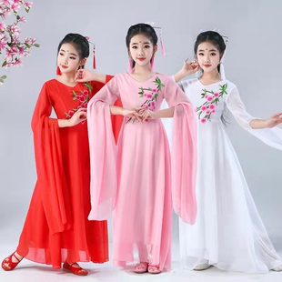 儿童新款红色合唱服礼服唐装汉服长款裙女童钢琴古筝考级舞蹈演出