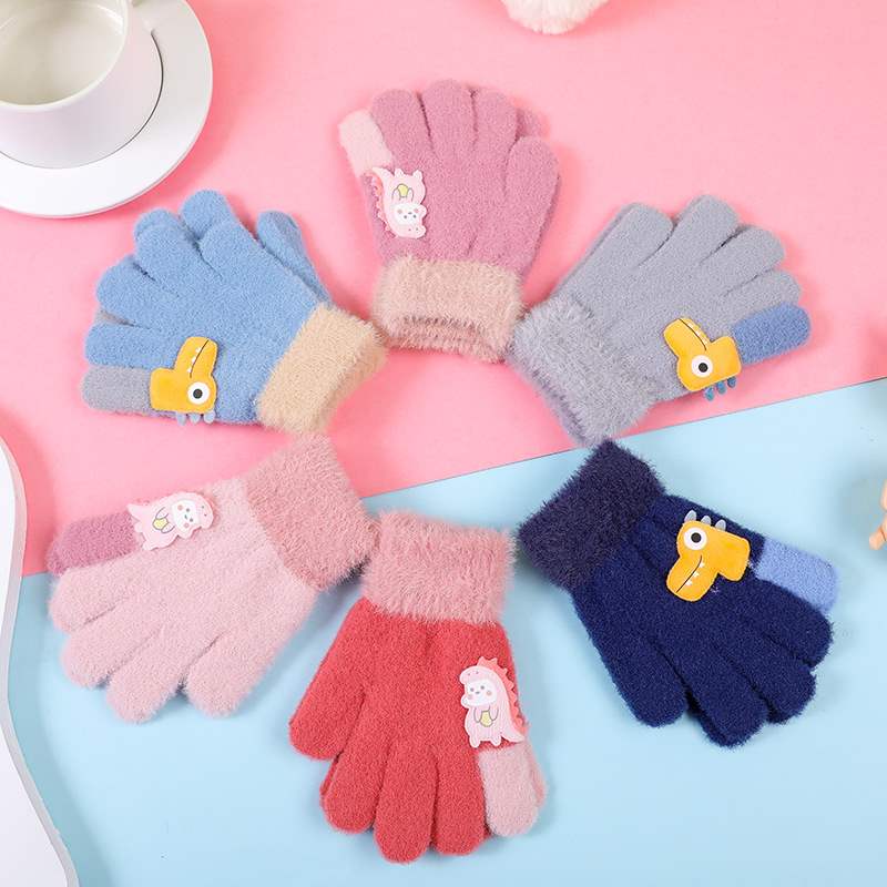 保暖手套男女童冬加绒加厚儿童可爱卡通小学生自行车骑行全指手套