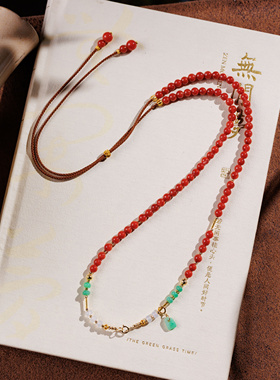 新中式天然南红玛瑙万能链翡翠锁骨链小米珠吊坠万能扣可调节颈链