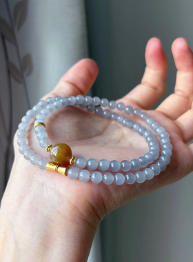 和田玉圆珠链女烟紫色气质女小众