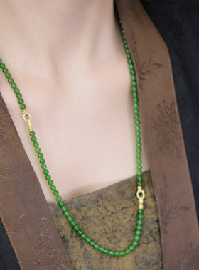 天然俄罗斯和田玉碧玉项链菠菜绿锁骨链万能链手链拼接长款毛衣链
