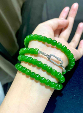 天然俄罗斯和田碧玉老型珠菠菜绿项链阳绿万能链百搭吊坠毛衣链女