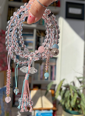 天然巴西10A级全净体白水晶佛珠项链108颗新中式念珠手链毛衣链女