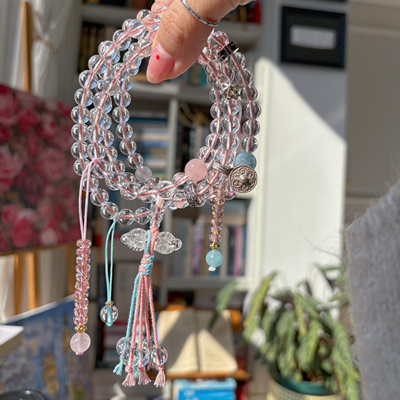 天然巴西10A级全净体白水晶佛珠项链108颗新中式念珠手链毛衣链女