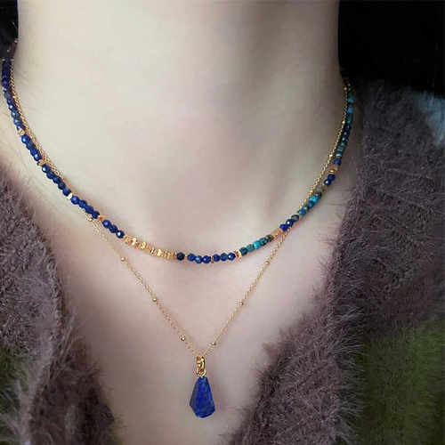 蓝色系青金石叠戴气质显白项链女