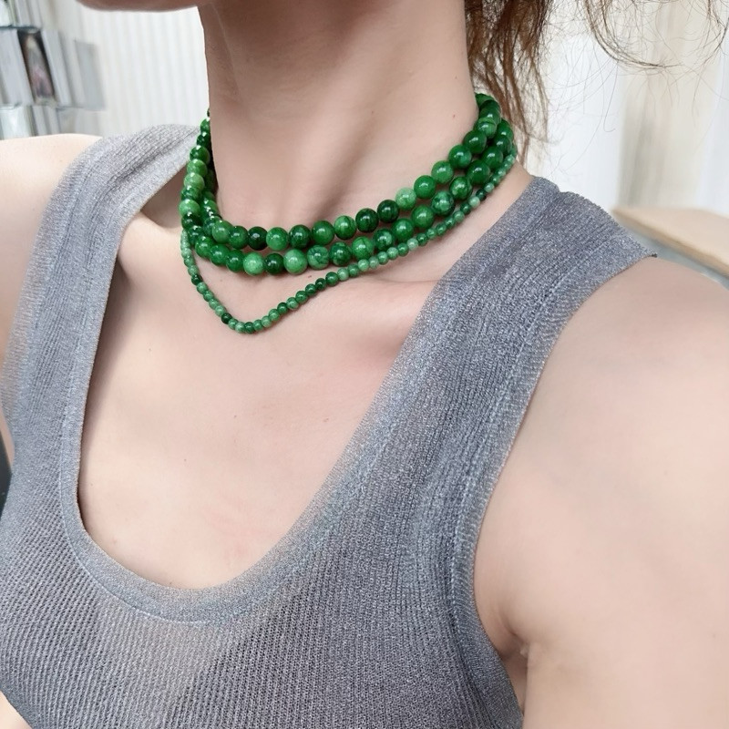 小米珠锁骨链显白干青翡翠糯种女