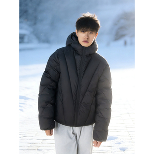 不规则V型射线排骨羽绒棉服男冬季加厚防寒高级感棉衣连帽外套潮
