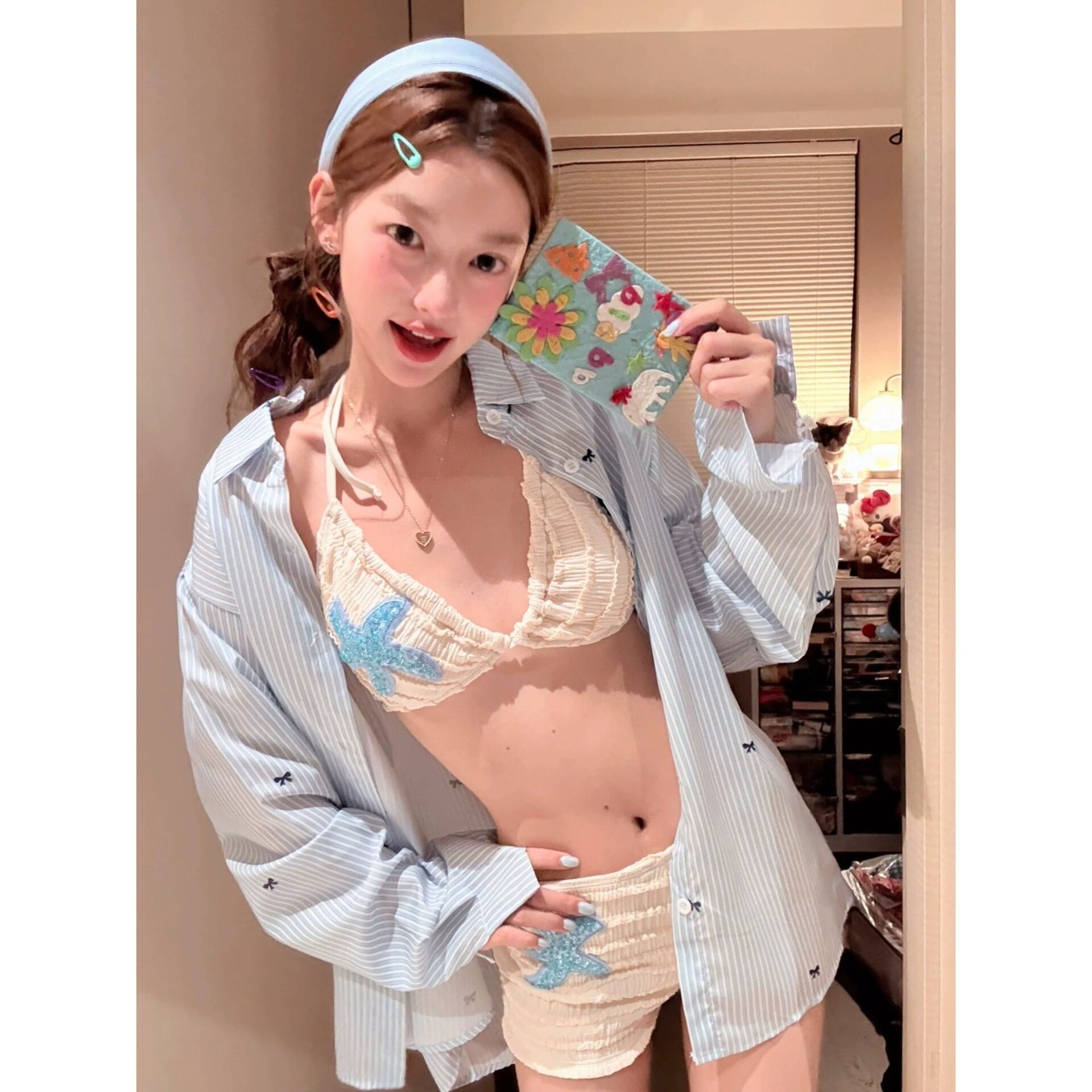 泰国纯欲风分体泳衣女平角裤保守比基尼