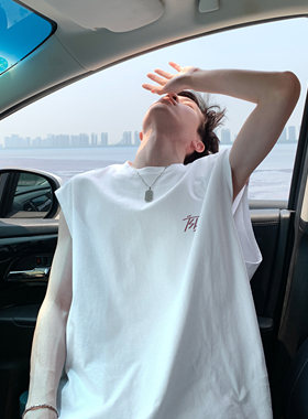 潮牌字母小标运动风圆领背心男