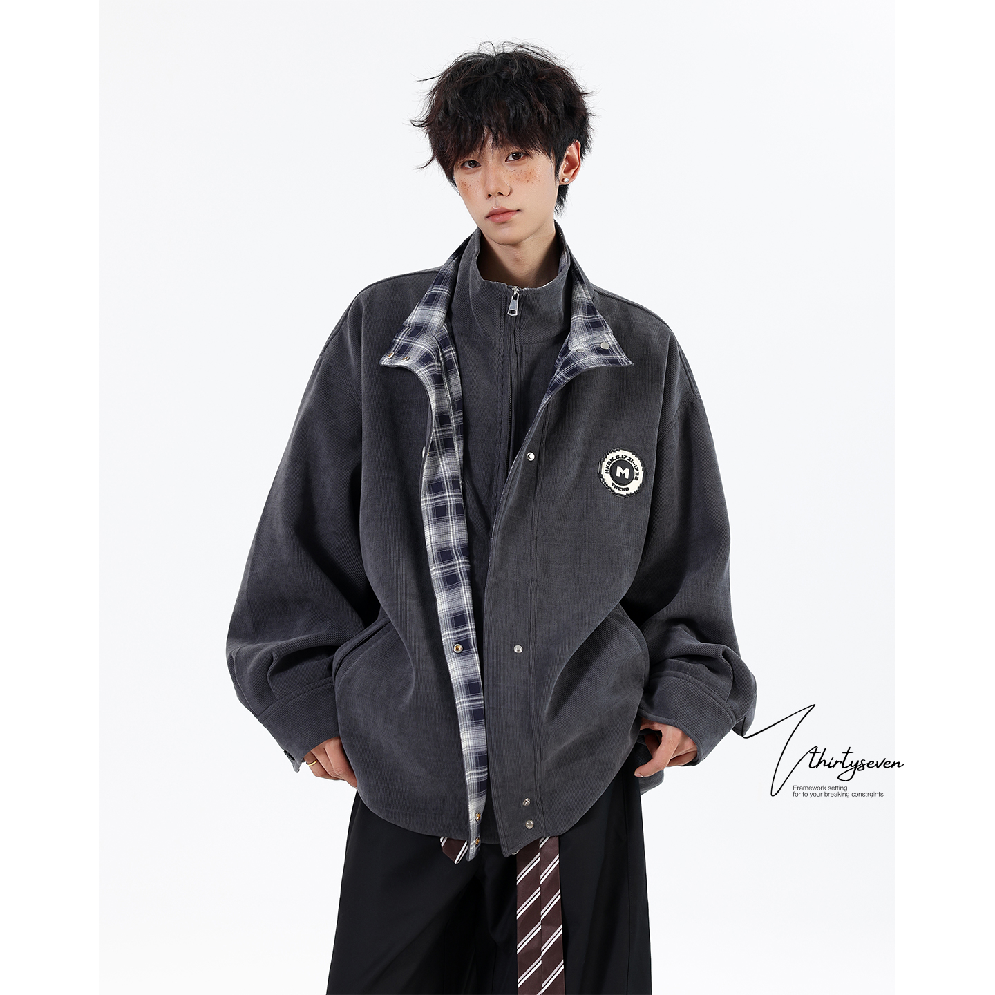 美式设计感双领子运动夹克男