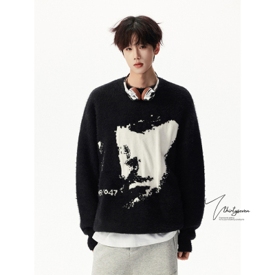 美式马海毛小众圆领毛衣