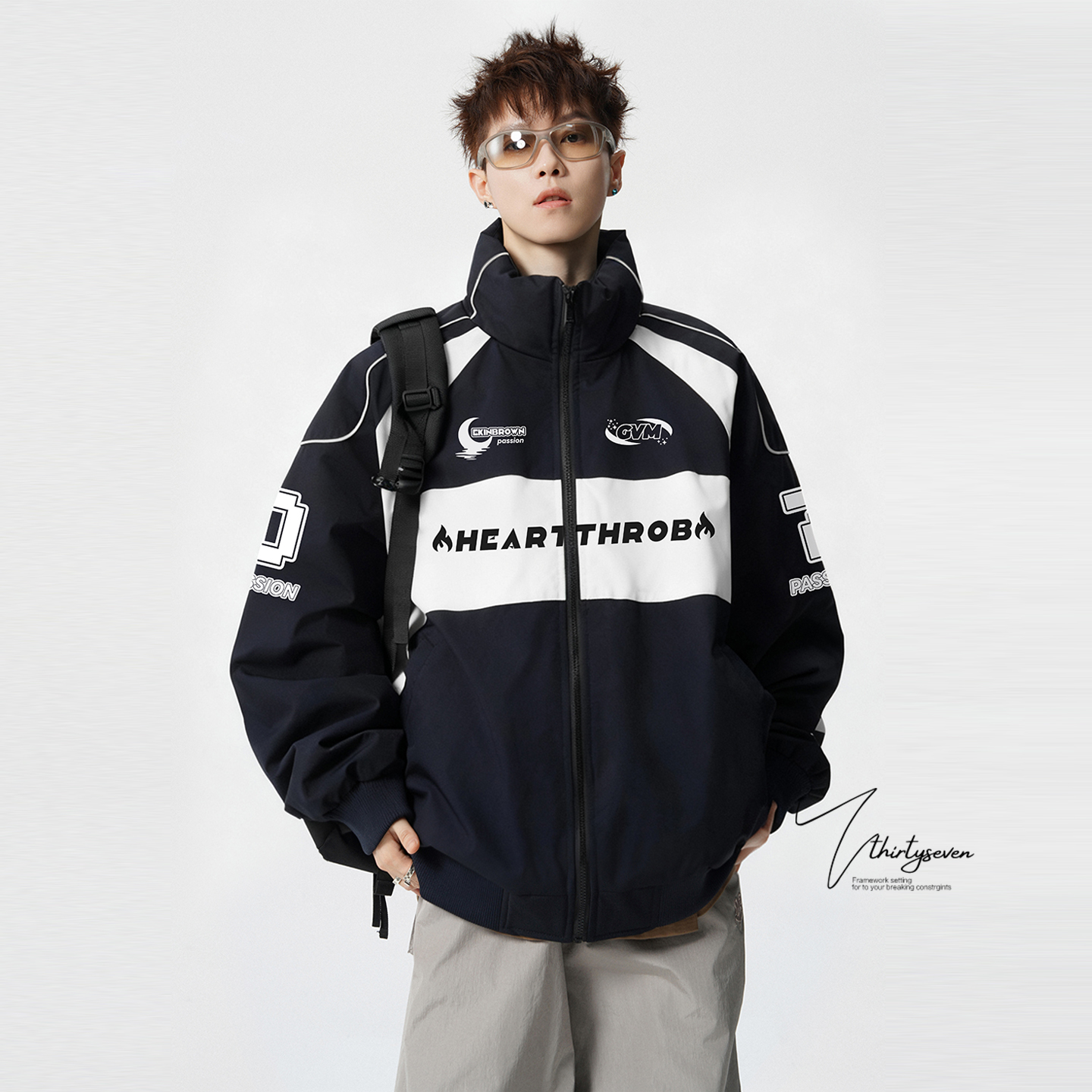 美式潮牌vintage机车棉服外套男