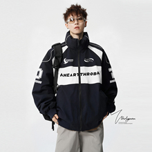 V37美式潮牌vintage机车棉服外套男款冬季痞帅加厚立领赛车服棉衣