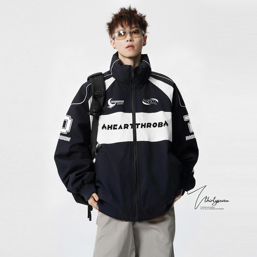 美式潮牌vintage机车棉服外套男