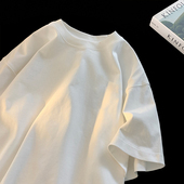 高街复古青少年上衣百搭宽松圆领半袖 T恤男春季 简约白色短袖 美式