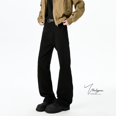 美式基础款黑色微喇牛仔裤男