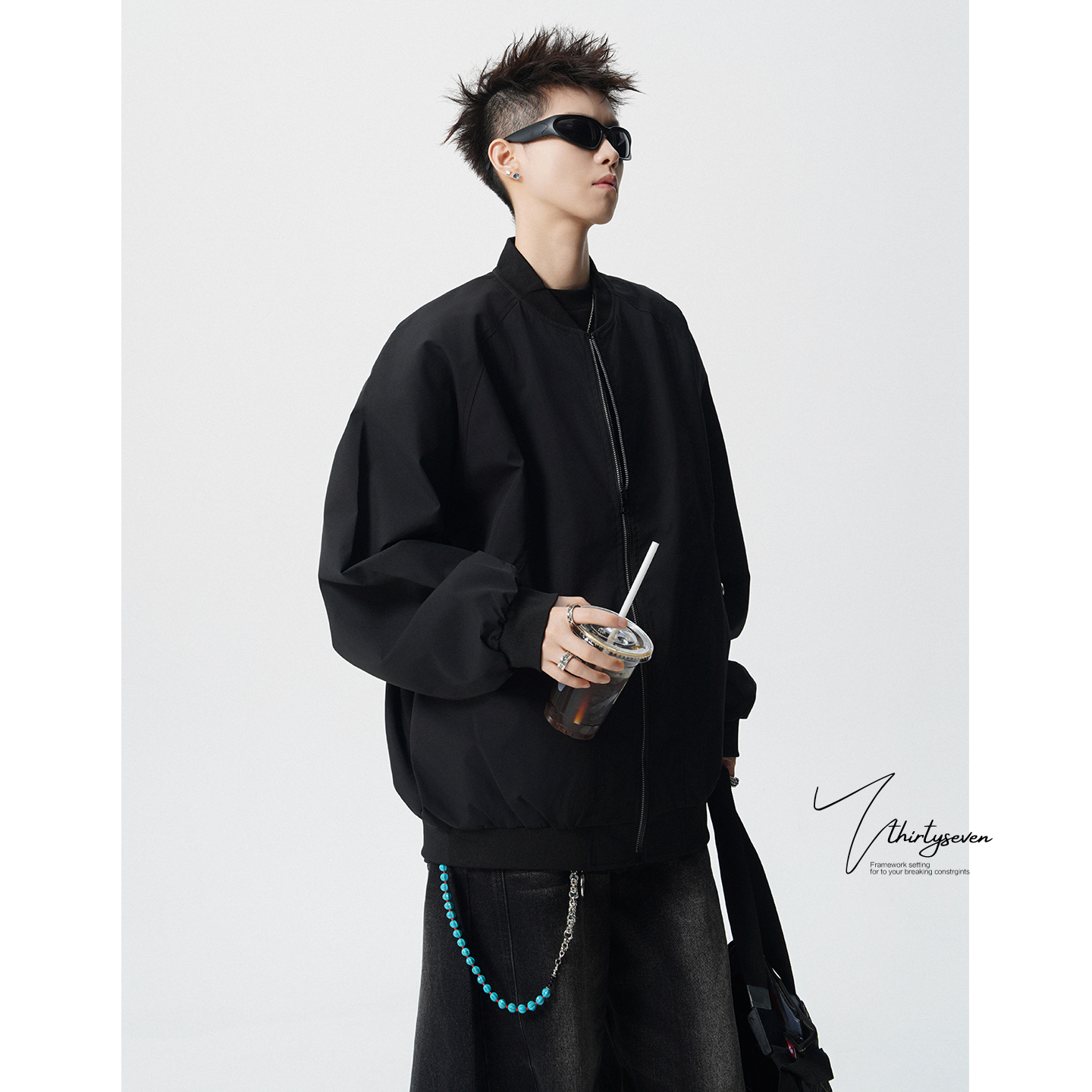 设计感解构拼接运动棒球服男