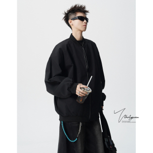 V37设计感解构拼接运动棒球服男秋季 潮牌痞帅飞行员夹克外套 美式