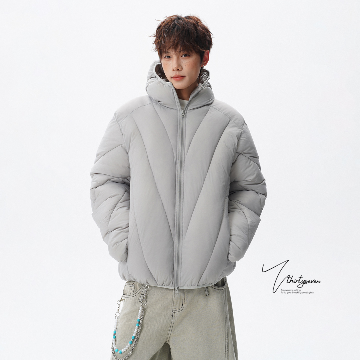 美式解构分割排骨设计感棉服男