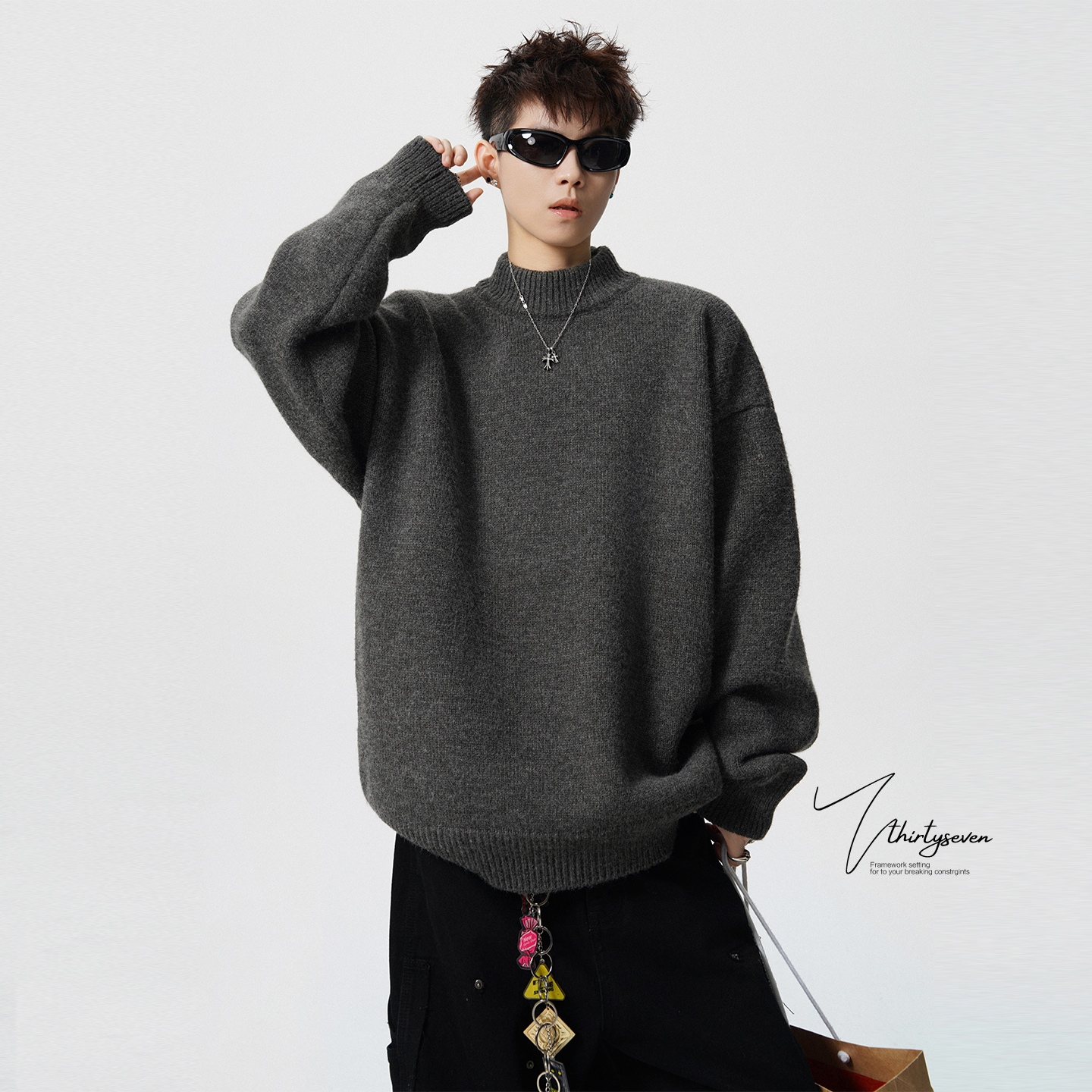 美拉德宽松休闲半高领毛衣男秋季