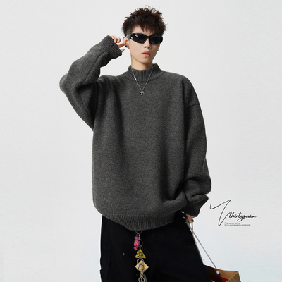 美拉德宽松休闲半高领毛衣男秋季