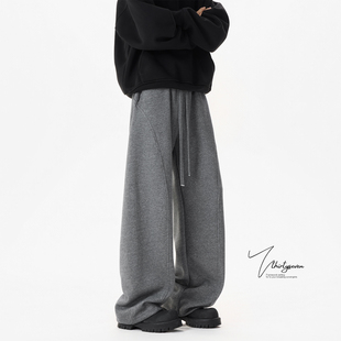 cleanfit加绒直筒阔腿裤 男冬季 子 复古深灰色廓形弯刀卫裤 V37美式