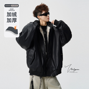 V37美式 boxy休闲加厚保暖夹克棉服 设计感重磅座山雕皮棉衣男冬季