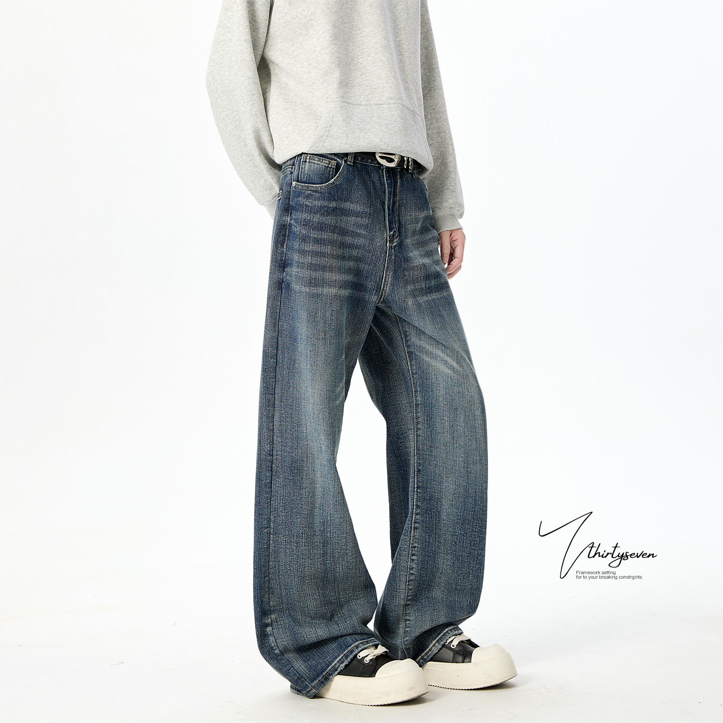 美式复古cleanfit微喇牛仔裤男