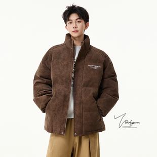 V37美式 vintage廓形加厚面包棉服男冬高街痞帅青少年休闲保暖棉衣