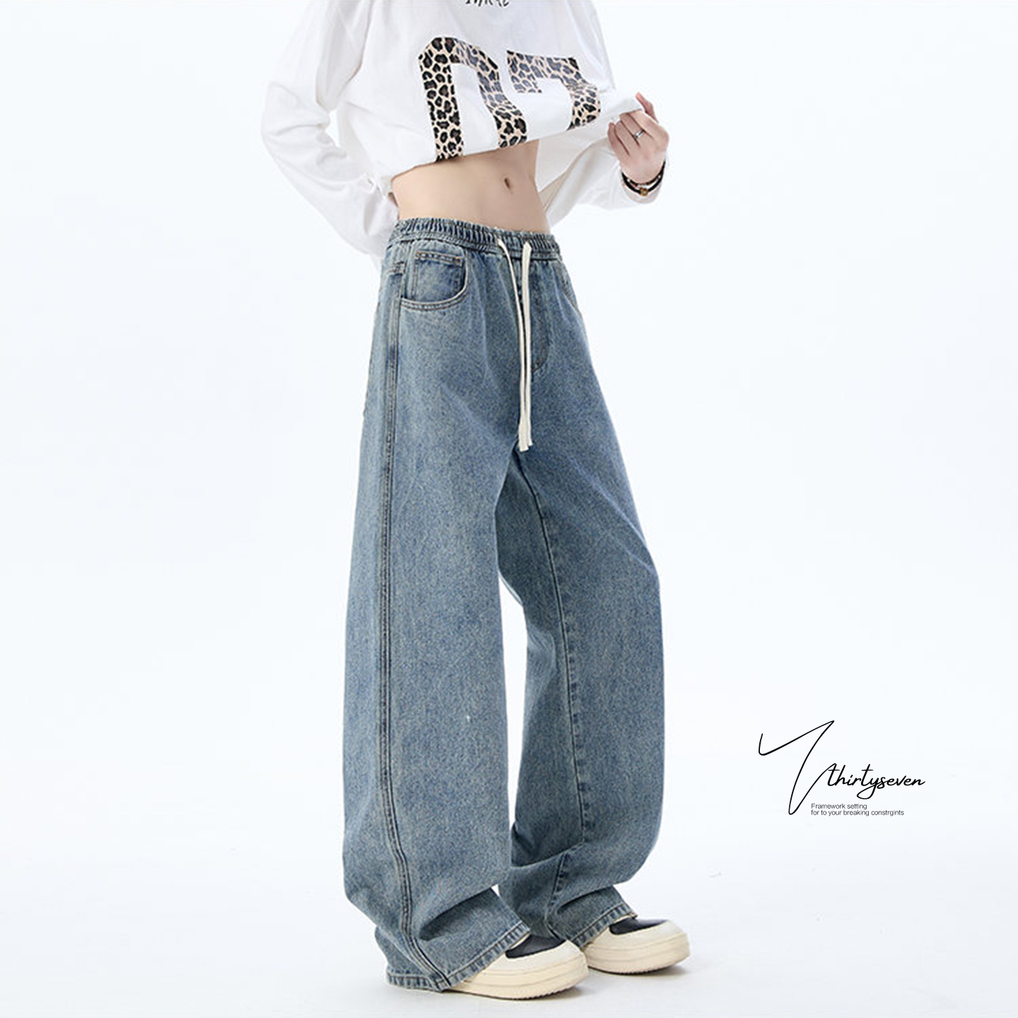 V37美式复古水洗牛仔裤