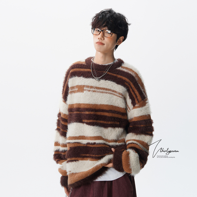 美式复古马海毛毛衣男