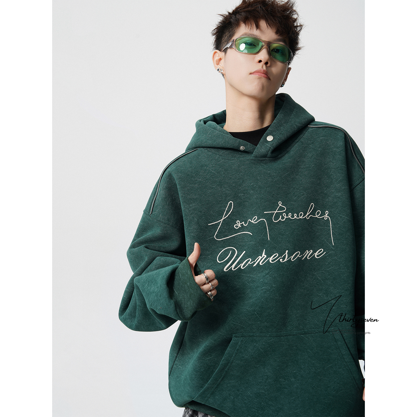 日系重磅砂洗扎染连帽卫衣男款