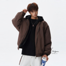 V37美式潮牌假两件连帽棉衣男冬加厚高街痞帅情侣飞行员夹克外套