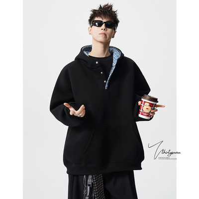 美式重磅高街高级感按扣连帽卫衣