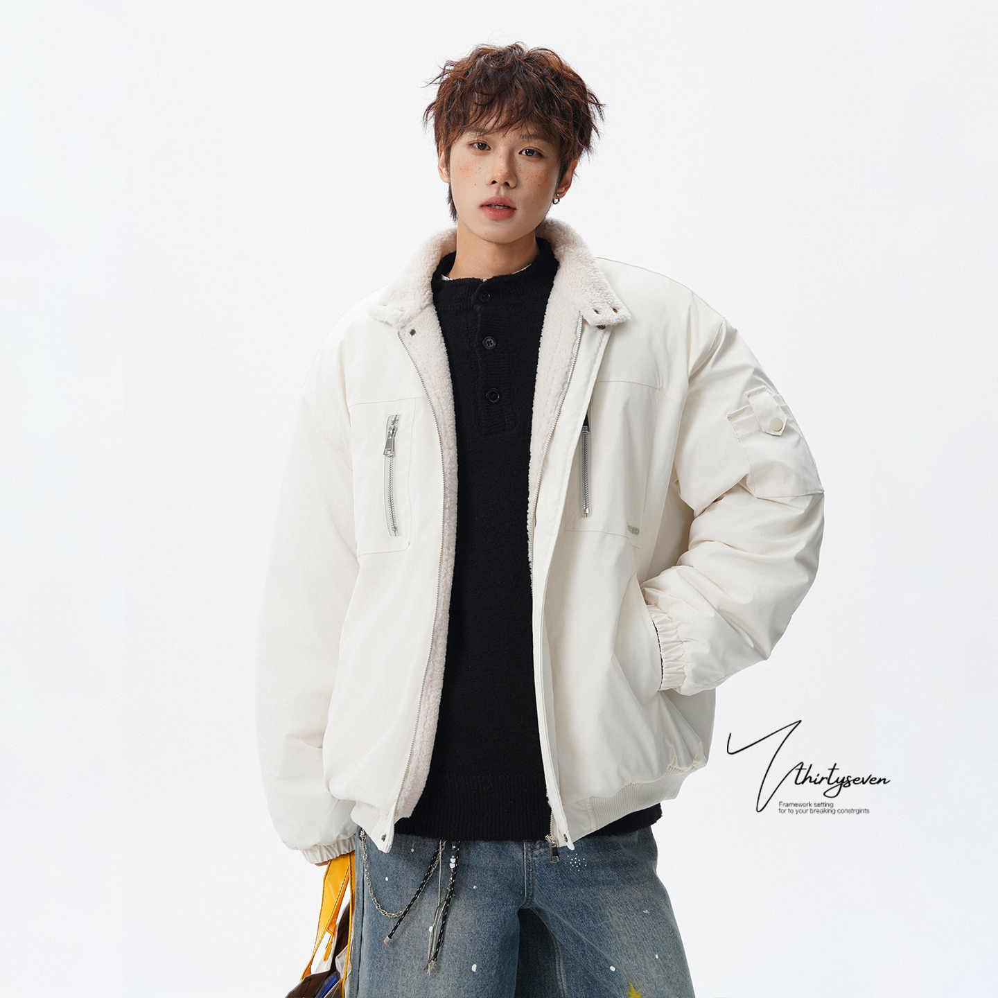 V37美式复古立领棉衣冬季高街