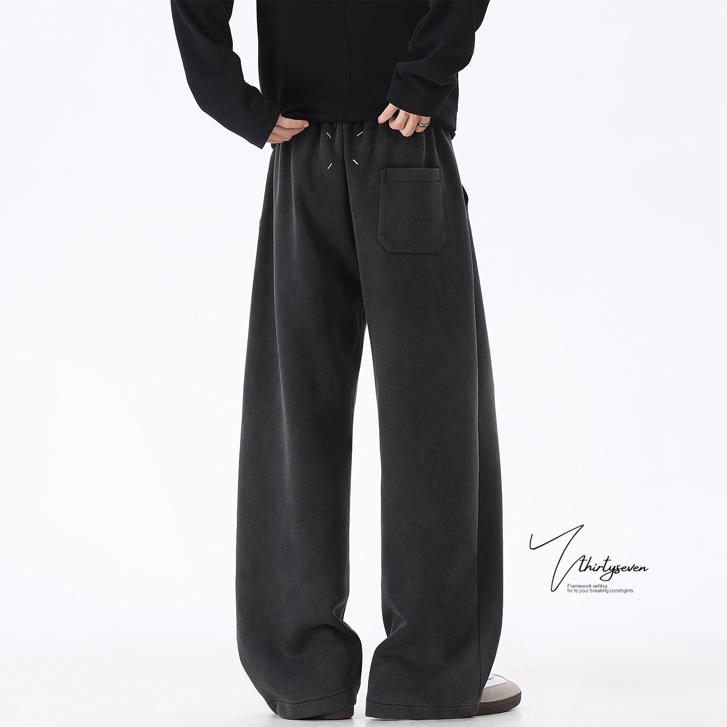 美式重磅黑色水洗痞帅休闲裤男