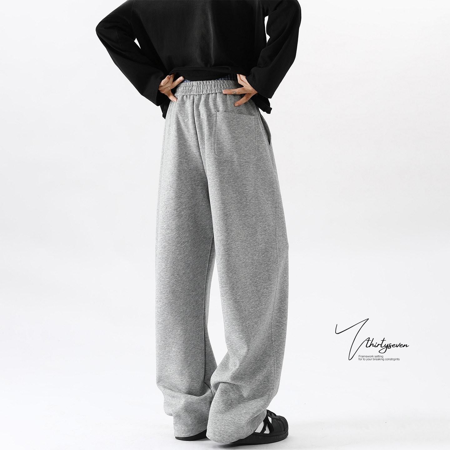 潮牌宽松直筒阔腿拖地休闲长裤子