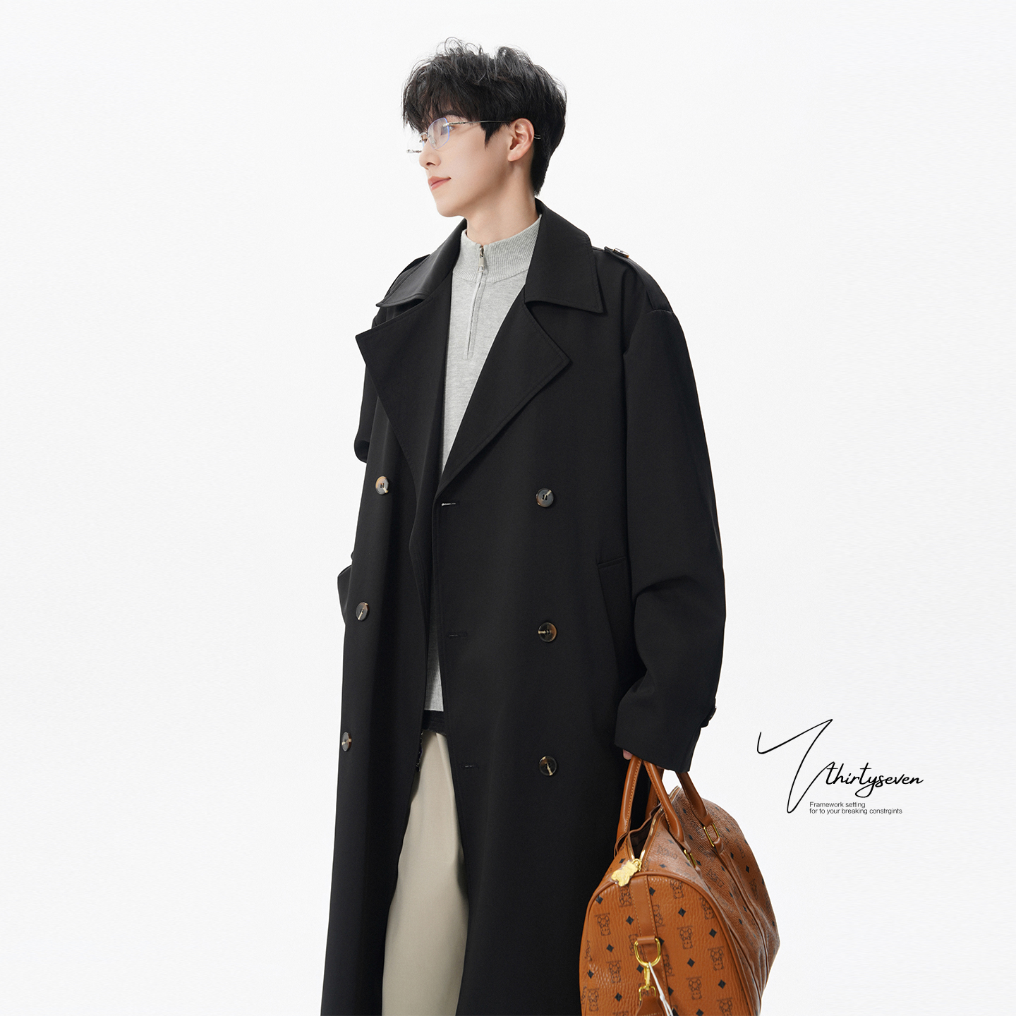 英伦风痞帅长款风衣男