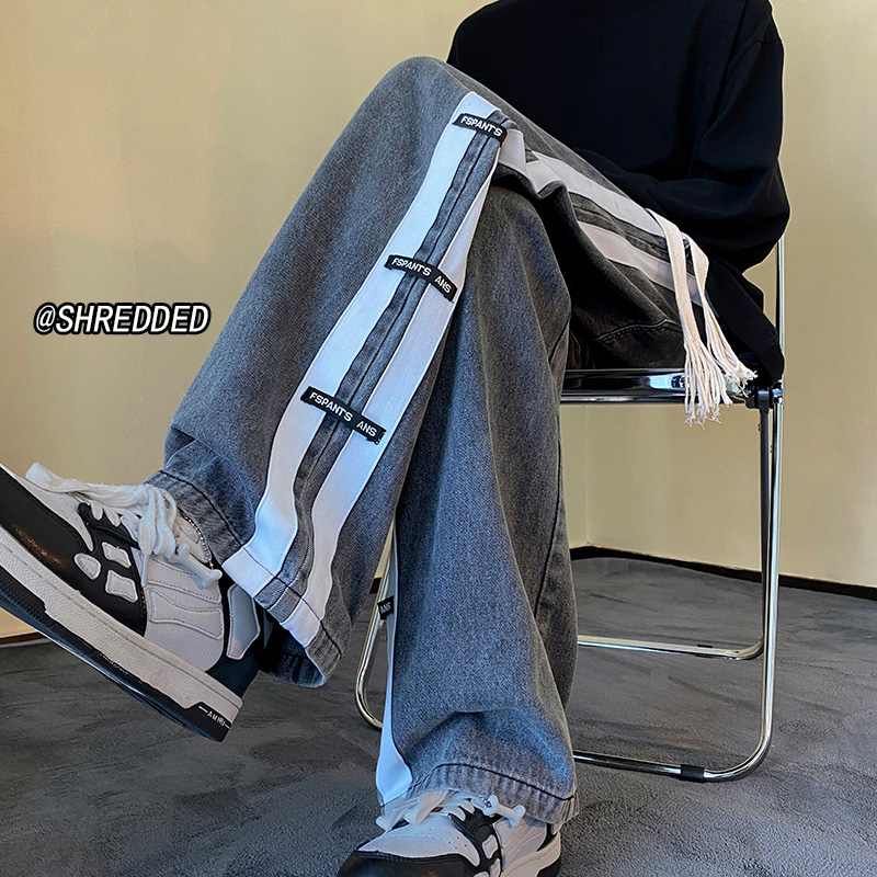 条纹牛仔裤男款春夏季潮牌美式