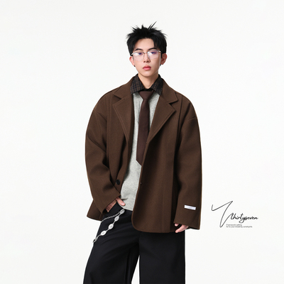 英伦风高街棕色毛呢西装外套