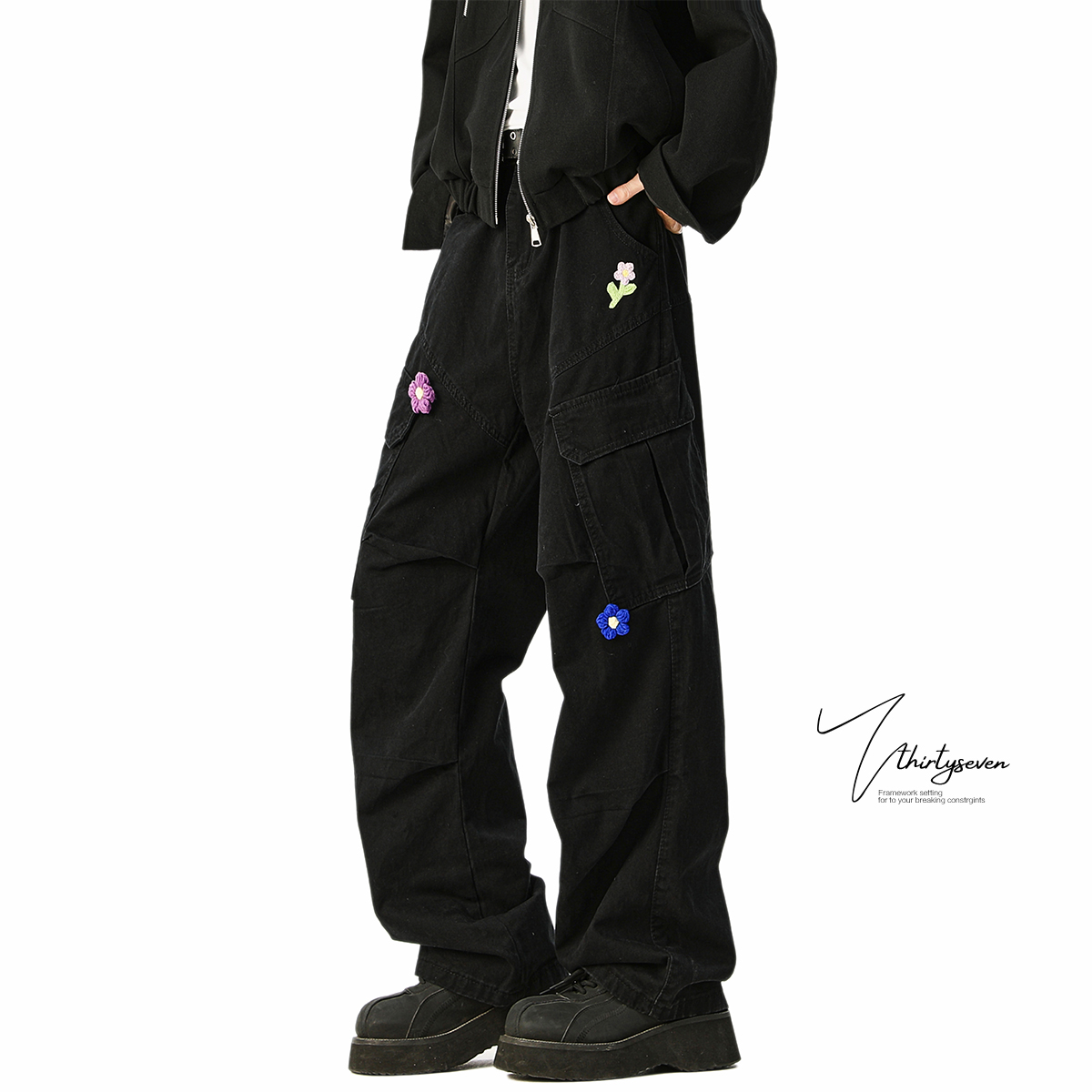 V37美式阔腿裤子男2025