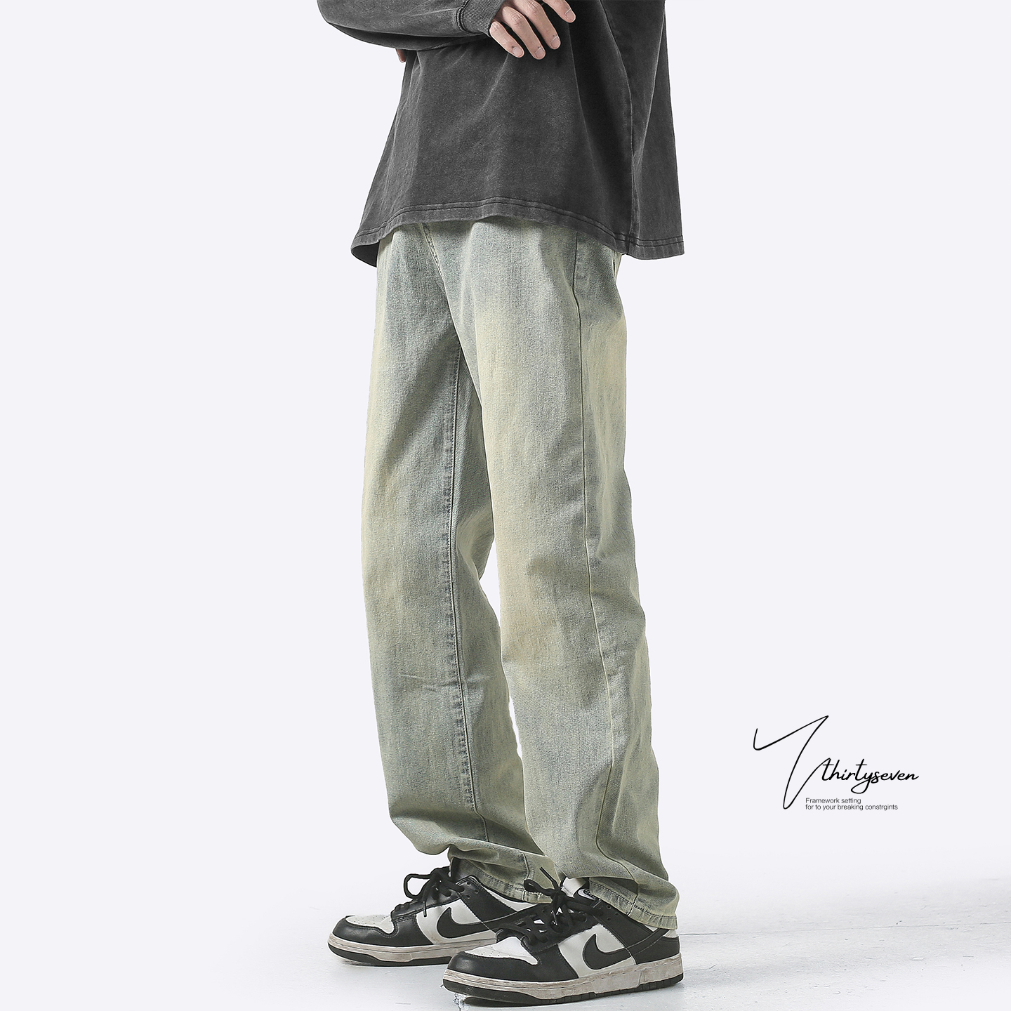 黄泥染水洗做旧牛仔裤男秋季